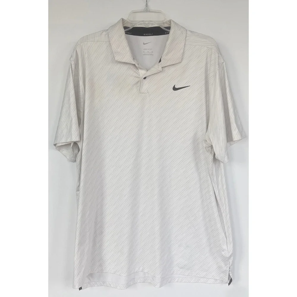 Nike Golf Dri-FIT Polo Shirt Men XL White Grey Streak Pattern Performance Resort